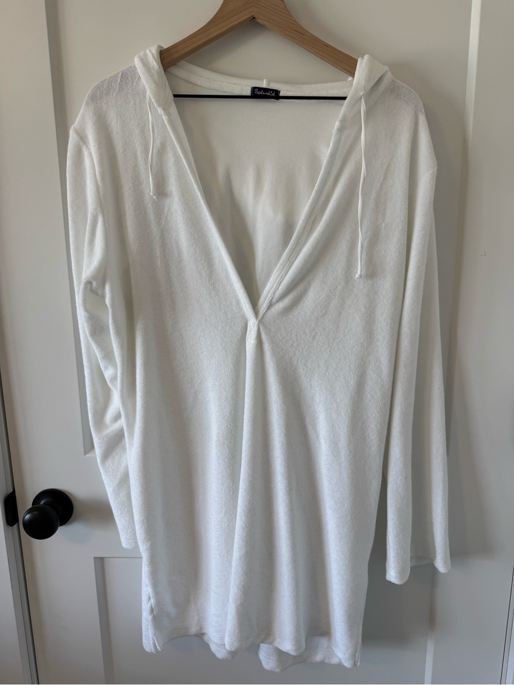 Splendid White Terry Cloth Tunic with Hood Swim Coverup Size Large NWT